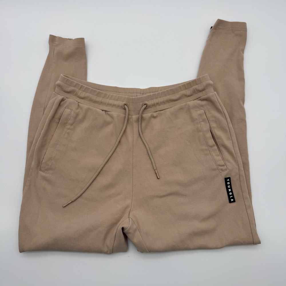 YoungLA Mens Tan Beige Tapered Joggers Ankle Zip Athletic Sweatpants XL